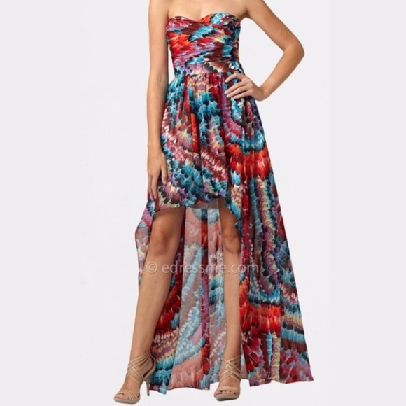 Aidan Mattox Dresses & Skirts - Strapless Sweetheart Feather Print High-Low Gown-6